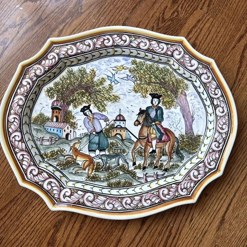 CERAMICA DE CONIMBRIGA Portugal #262 Hand Painted Ceramic Platter Hunting Scene